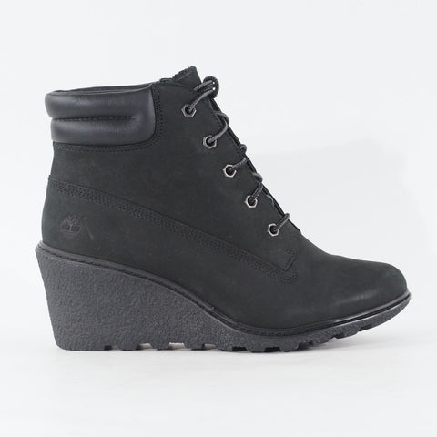 Womens Timberland EK Amston 6 Inch 8253A Black Leather Lace Wedge Casual Boots