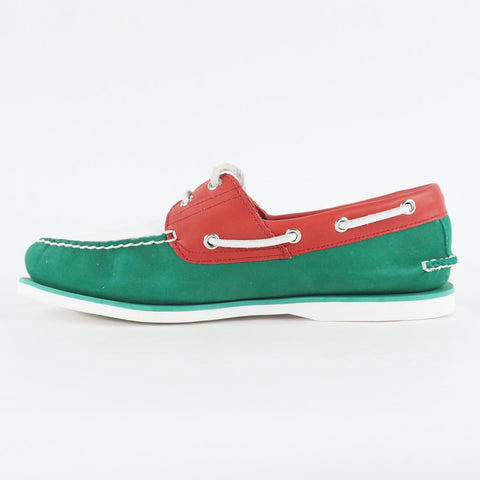Mens Timberland Classic 2 Eye A1546 Green / Red Leather Laced Casual Boat Shoes