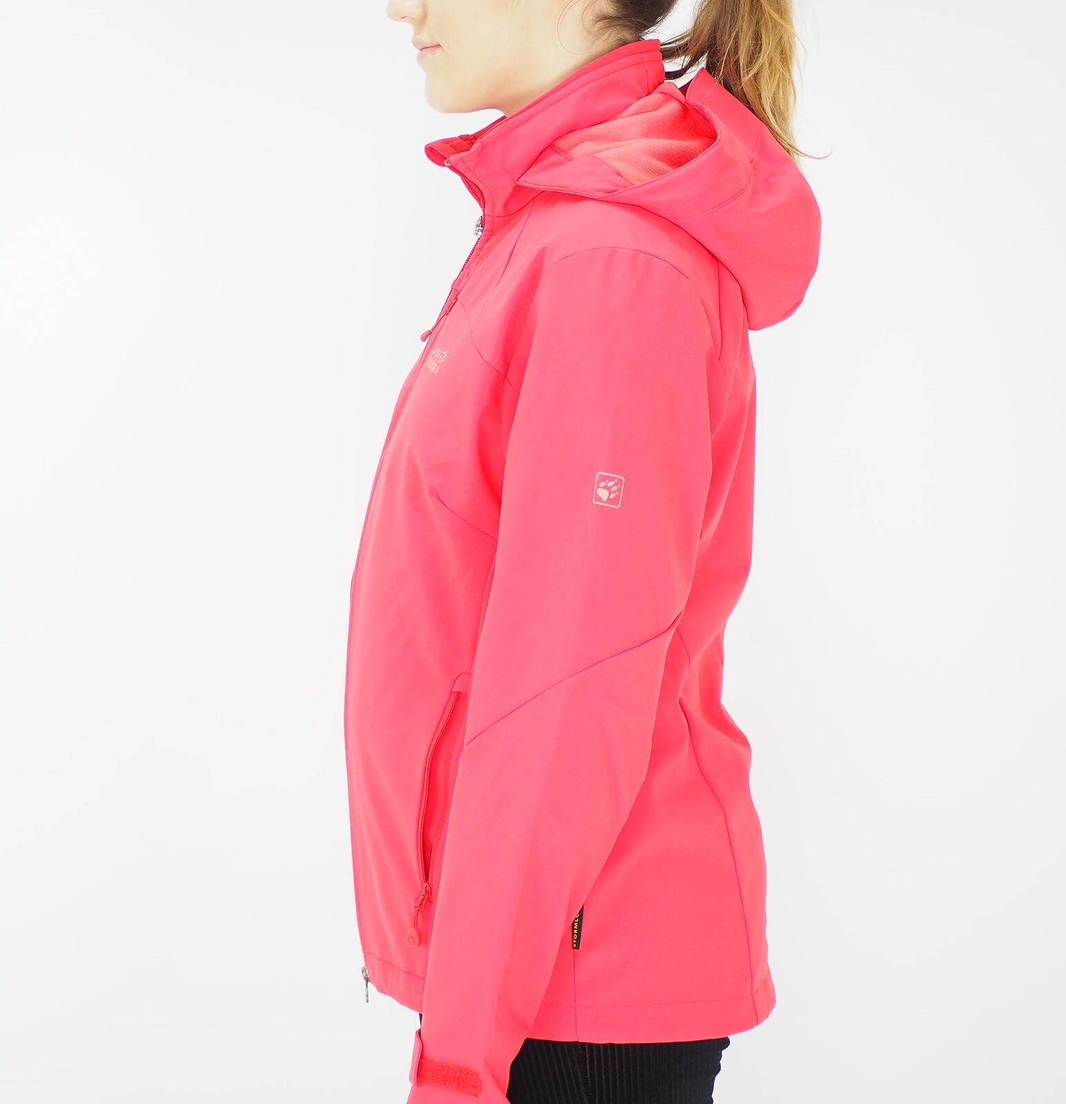 Womens Jack Wolfskin Stormraker 1303341 Hibiscus Red Windproof Hooded Jacket