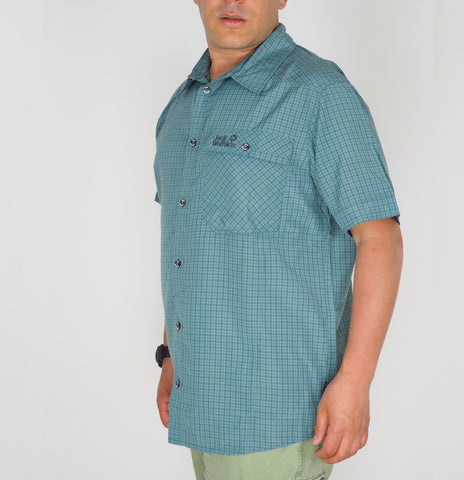 Mens Jack Wolfskin 5009321 North Atlantic Checks Short Sleeved Shirt 