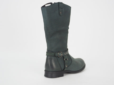 Girls Hush Puppies Annie HKY8195 Black Leather Tall Winter Side Zip Kids Boots