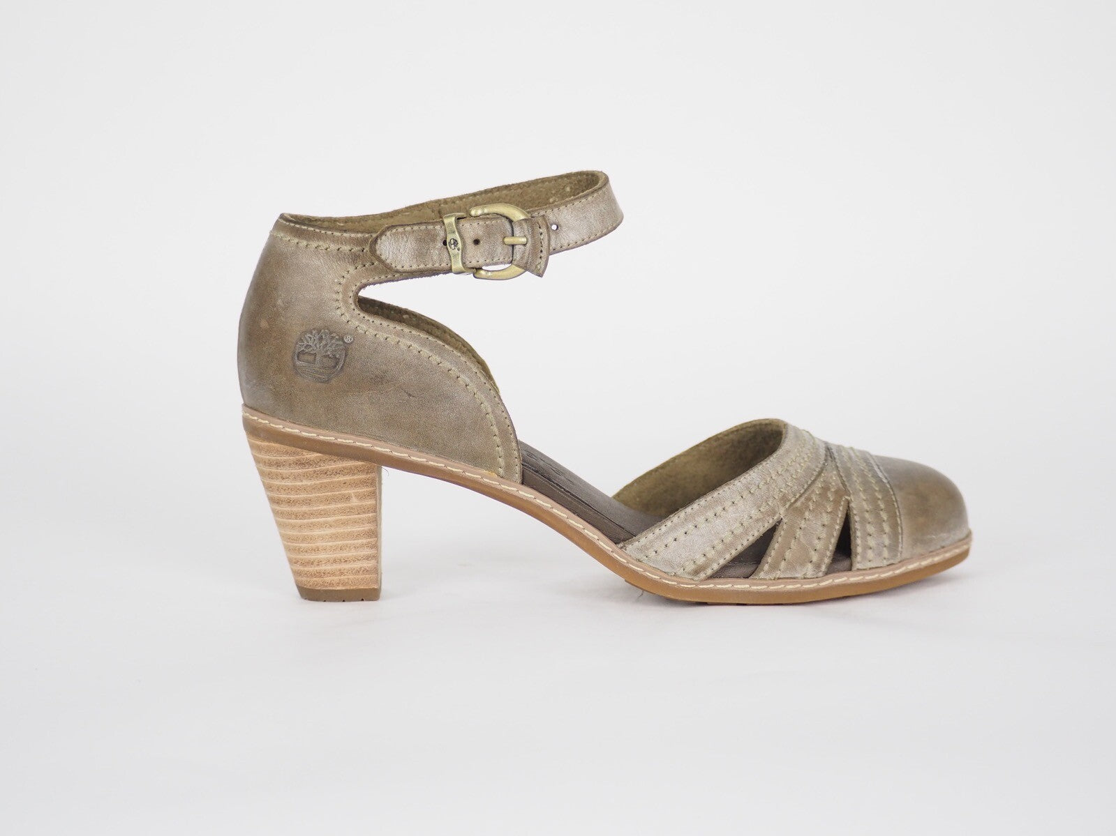 Womens Timberland EK Mntcl Closed Toe 3455R Olive Leather Heels Casual Shoes