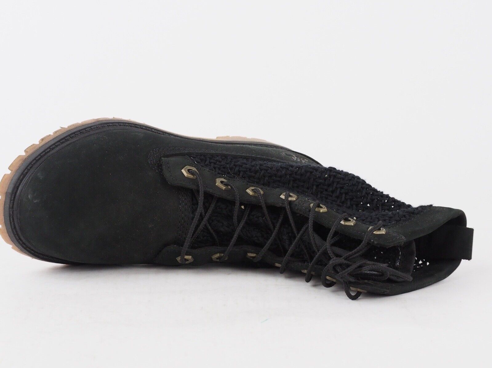 Womans Timberland Open Weave A13R1 Black Leather Lace Up Chukka Winter Boots