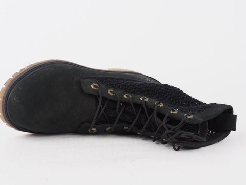 Womans Timberland Open Weave A13R1 Black Leather Lace Up Chukka Winter Boots