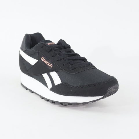 Womens Reebok Rewind Run FX2957 Black White Fabric Lace Up Casual Trainers