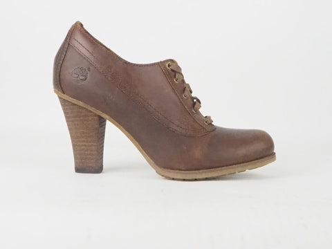 Womens Timberland Stratham 8615A Brown Leather Wooden Heel Lace Up Shoes 