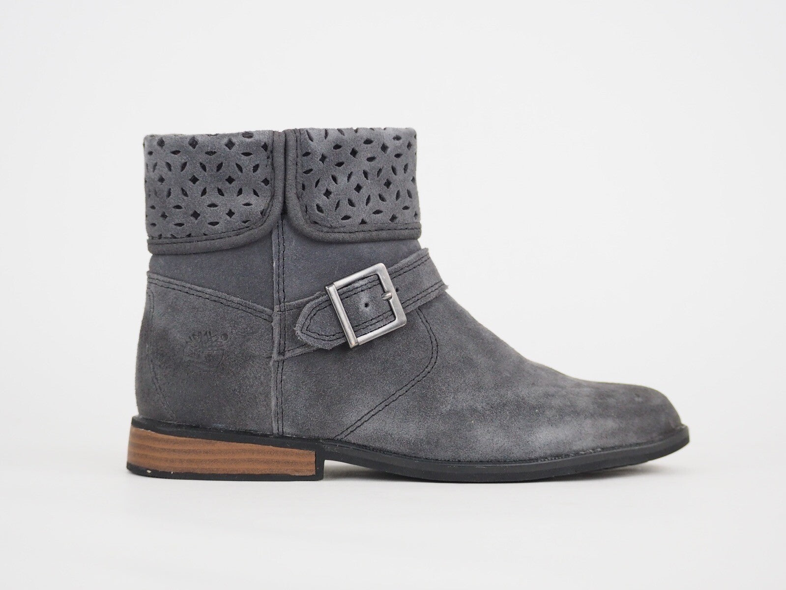 Girls Timberland Brixham Fold Down A1C4C Grey Leather Zip Up Casual Ankle Boots