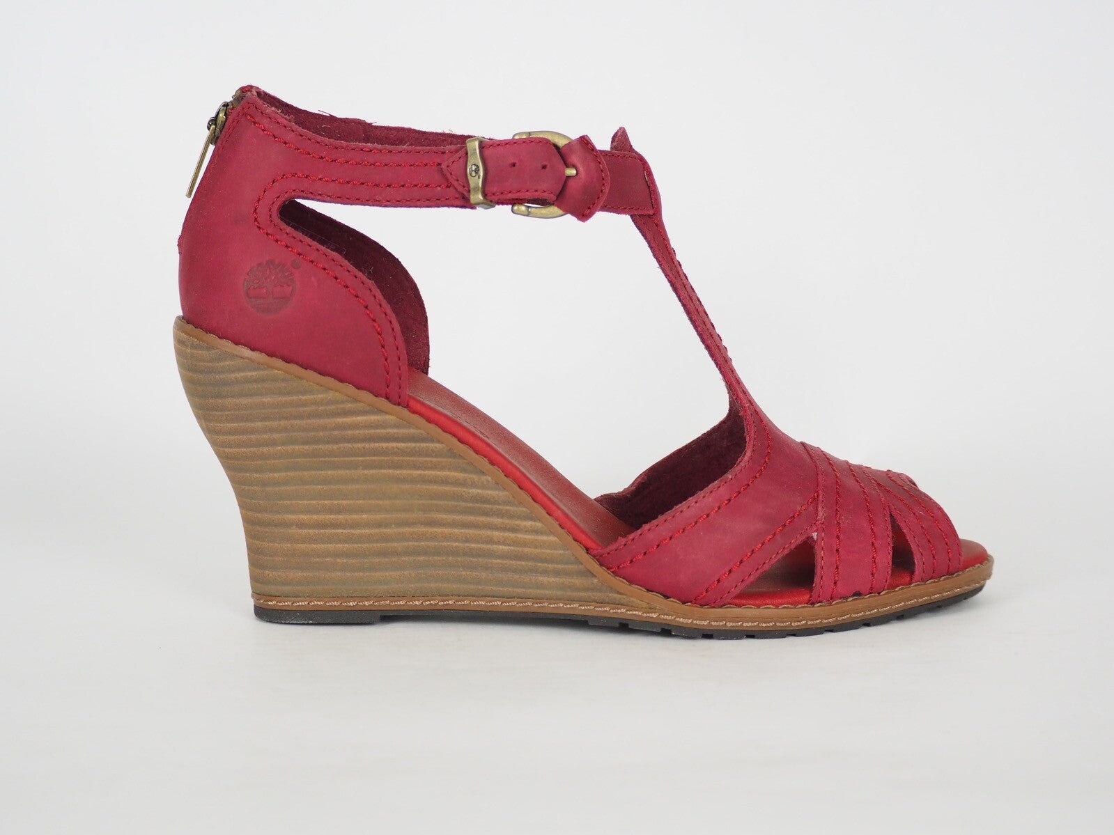 Womens Timberland EK Masln 3445R Red Open Toe Summer Platform Widge Heel Sandals