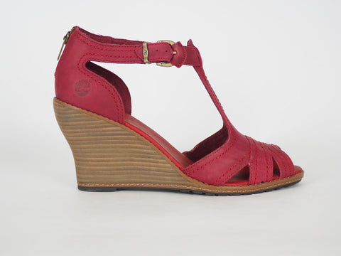 Womens Timberland EK Masln 3445R Red Open Toe Summer Platform Widge Heel Sandals