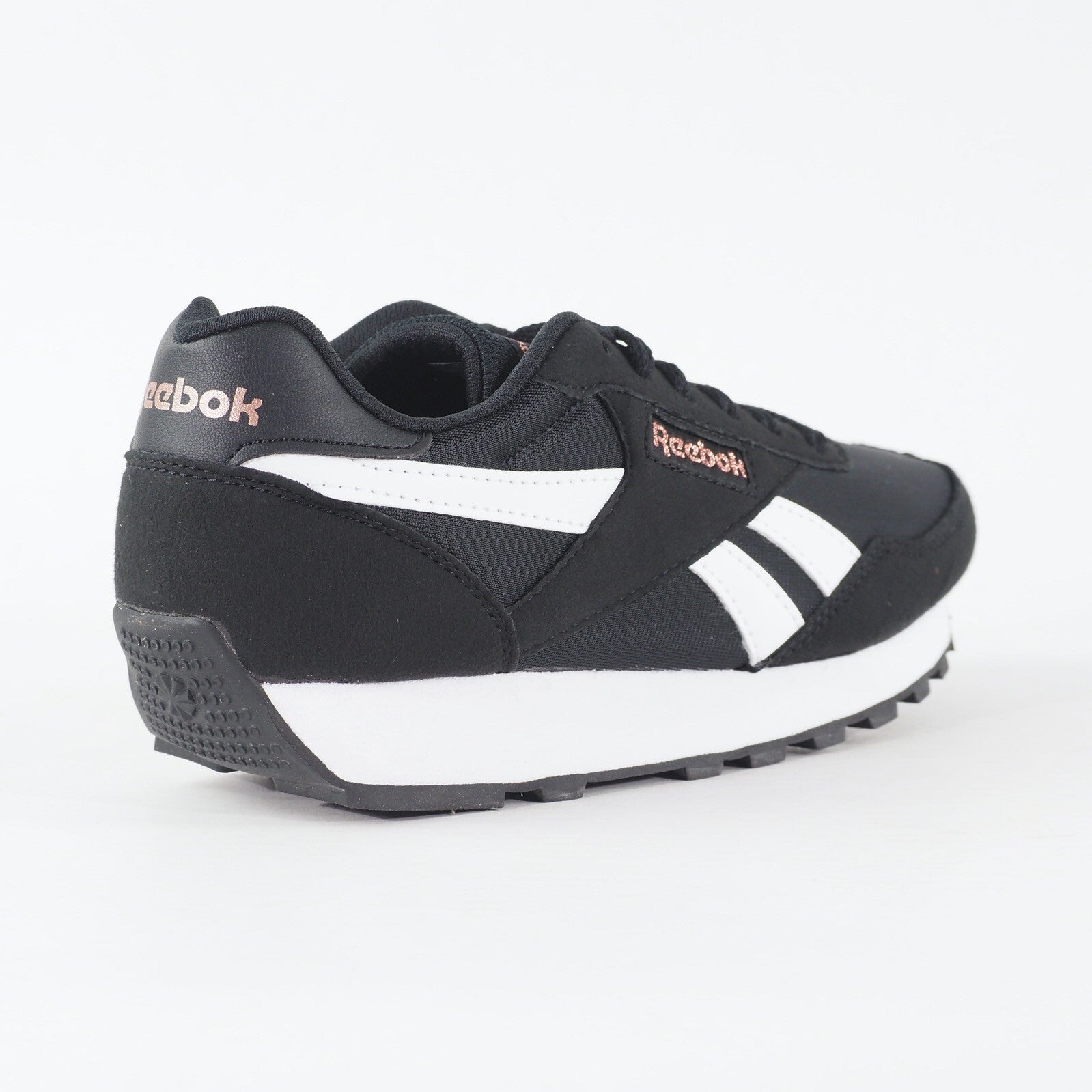 Womens Reebok Rewind Run FX2957 Black White Fabric Lace Up Casual Trainers