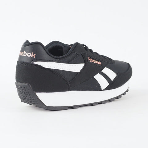 Womens Reebok Rewind Run FX2957 Black White Fabric Lace Up Casual Trainers