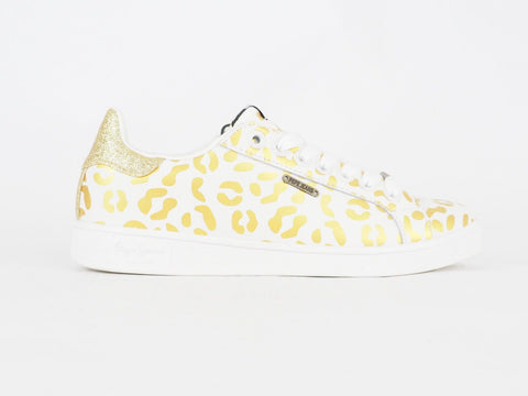 Womens Pepe Jeans Brompton Flashy White Gold Lace Up Casual Sports Trainers 