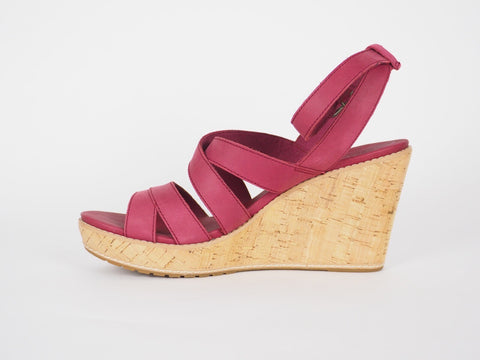 Womens Timberland EK Danforth 8913R Dk Red Leather Strappy Wedge Sandals