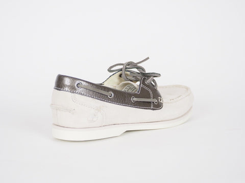 Womens Timberland Classic 2 Eye A1C2S White Pewter Suede Boat Shoes
