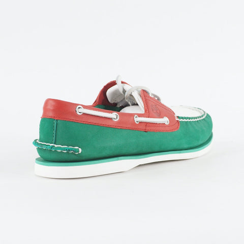 Mens Timberland Classic 2 Eye A1546 Green / Red Leather Laced Casual Boat Shoes