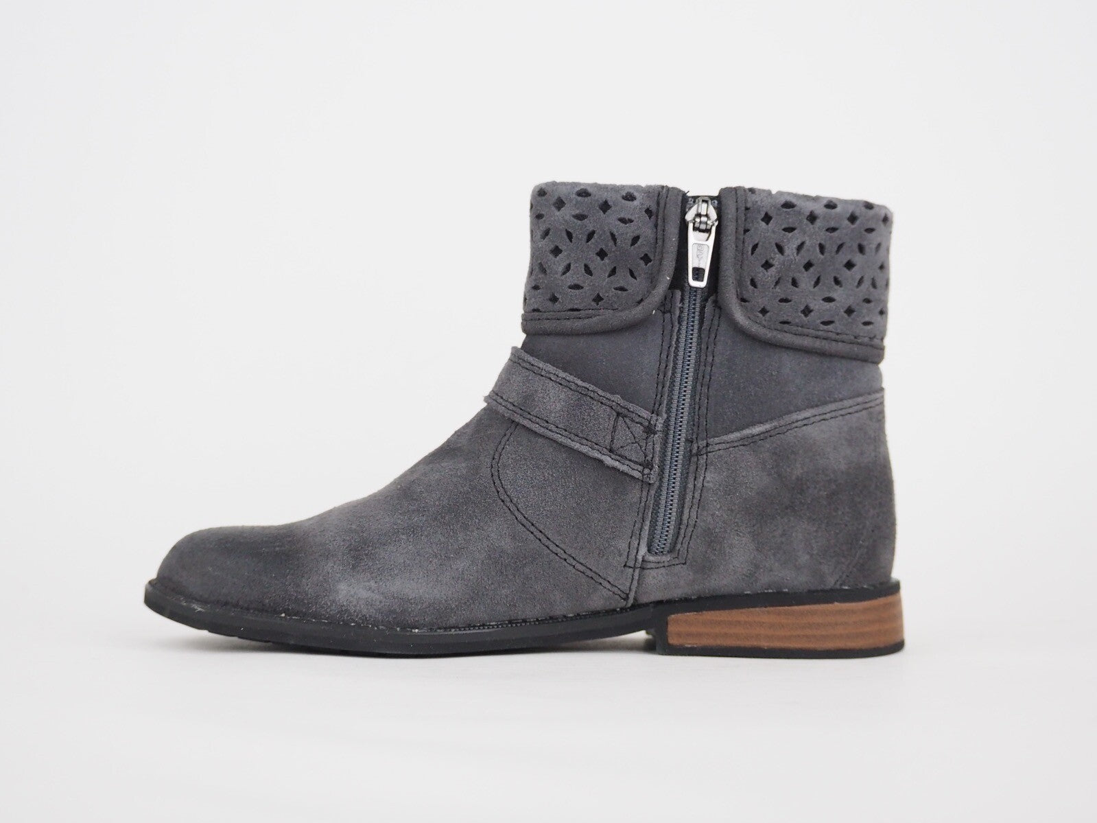 Girls Timberland Brixham Fold Down A1C4C Grey Leather Zip Up Casual Ankle Boots