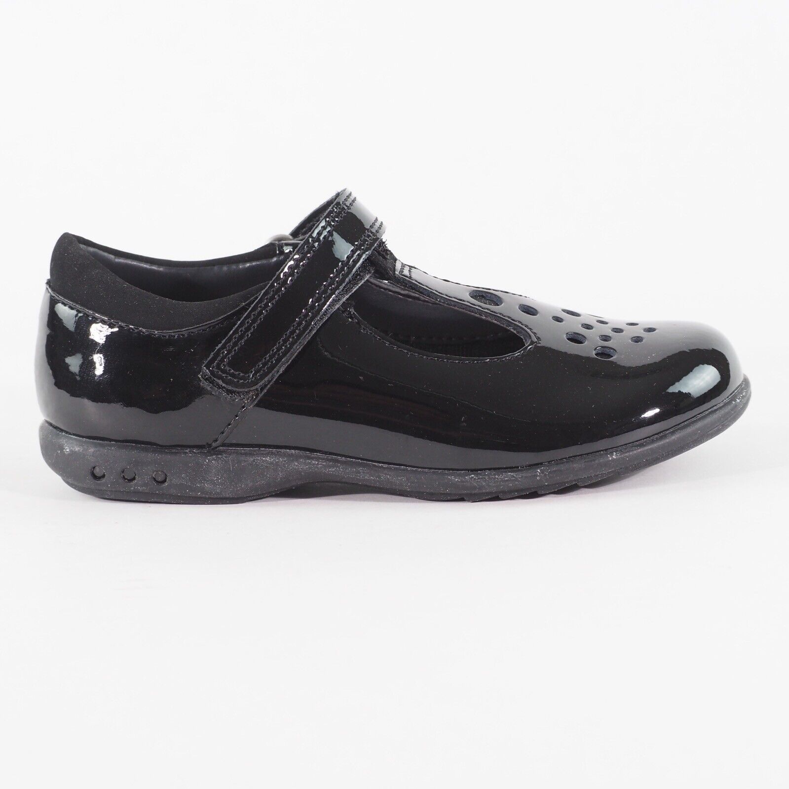 Girls Clarks Trixi Pip Pre Black Pate Leader One Strap School Walking Shoes