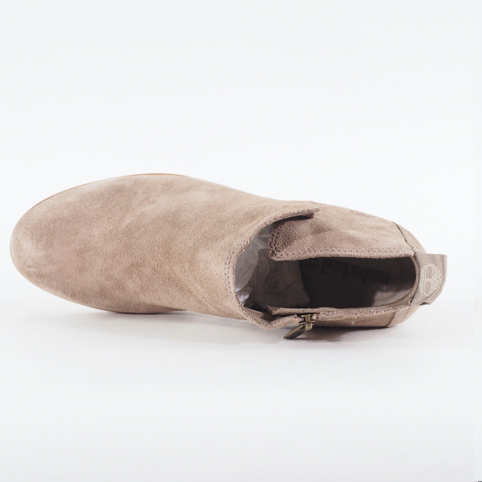 Womens Timberland Eleanor A1XTN Light Taupe Leather Zip Up Heeled Ankle Boots