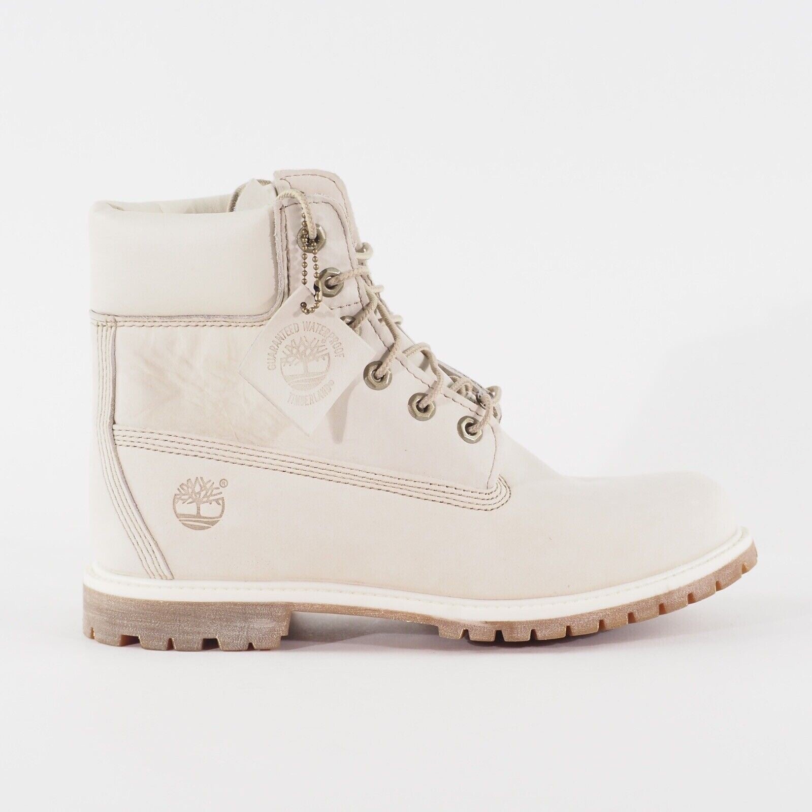 Womens Timberland 6 Inch Premium Waterproof 23623 Cream Leather Lace Up Boots