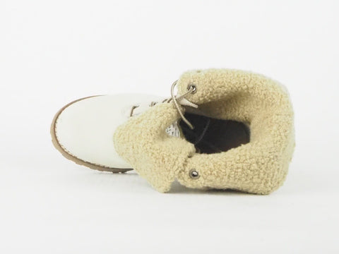 Youths Timberland Fold Over Premium 6 Inch 21726 Cream Leather Fur Lined Boots