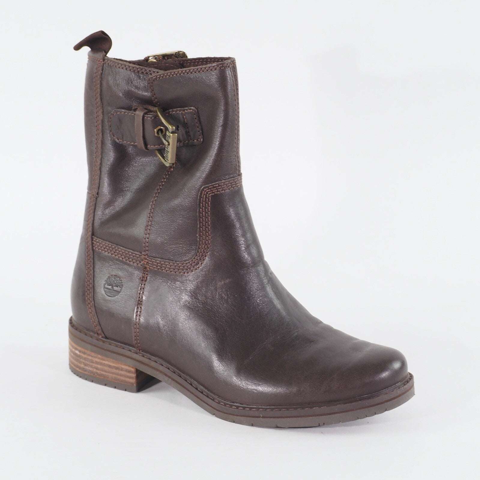 Womens Timberland Mont Chevalier Biker A1SLS Brown Leather Zip Side Casual Boots
