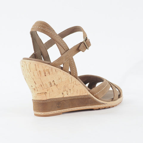 Womens Timberland Maeslin Buckle 8046R Brown Leather Cork Wedge Heeled Sandals