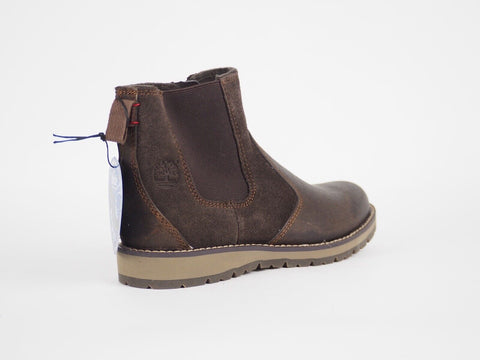 Boys Timberland EK A17G7 Dark Brown Leather Zip Up Casual Winter Chelsea Boots