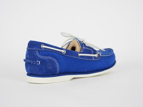 Womens Timberland EK Classic 2 Eye A14M2 Blue Leather Fabric Slip On Boat Shoes