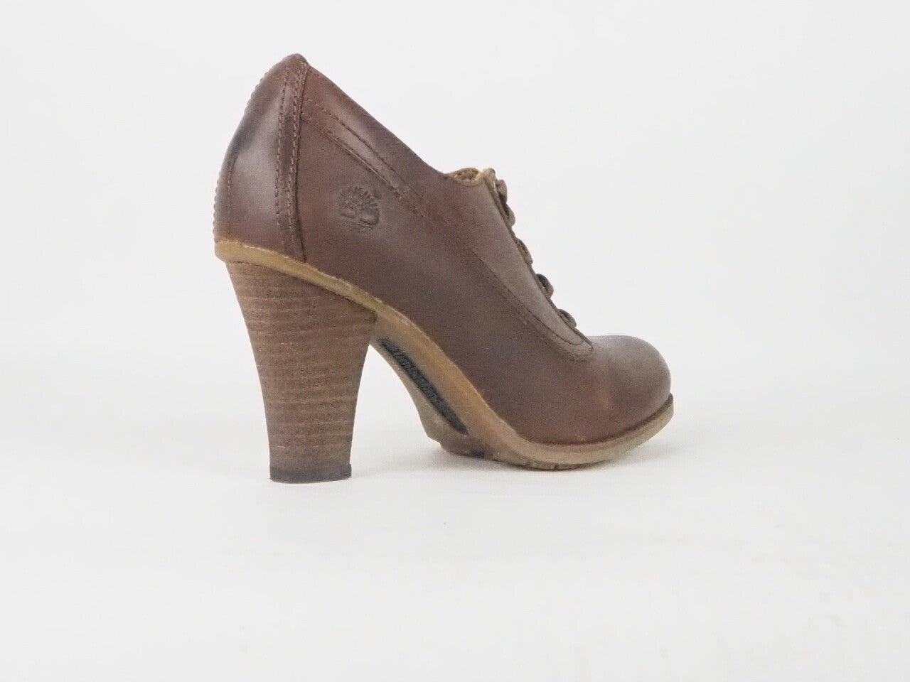 Womens Timberland Stratham 8615A Brown Leather Wooden Heel Lace Up Shoes 