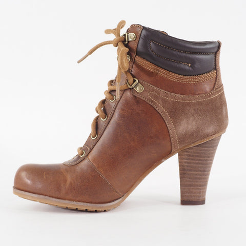 Womens Timberland EK Wingate Hiker 8614R Brown Leather Lace Up High Heeled Boots