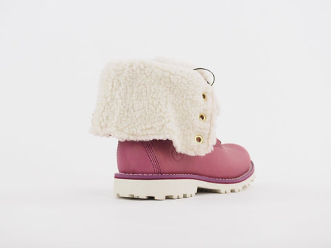 Girls Timberland 6 Inch A18HY Rose Pink Leather Shoes Lace Up Shearling Boots
