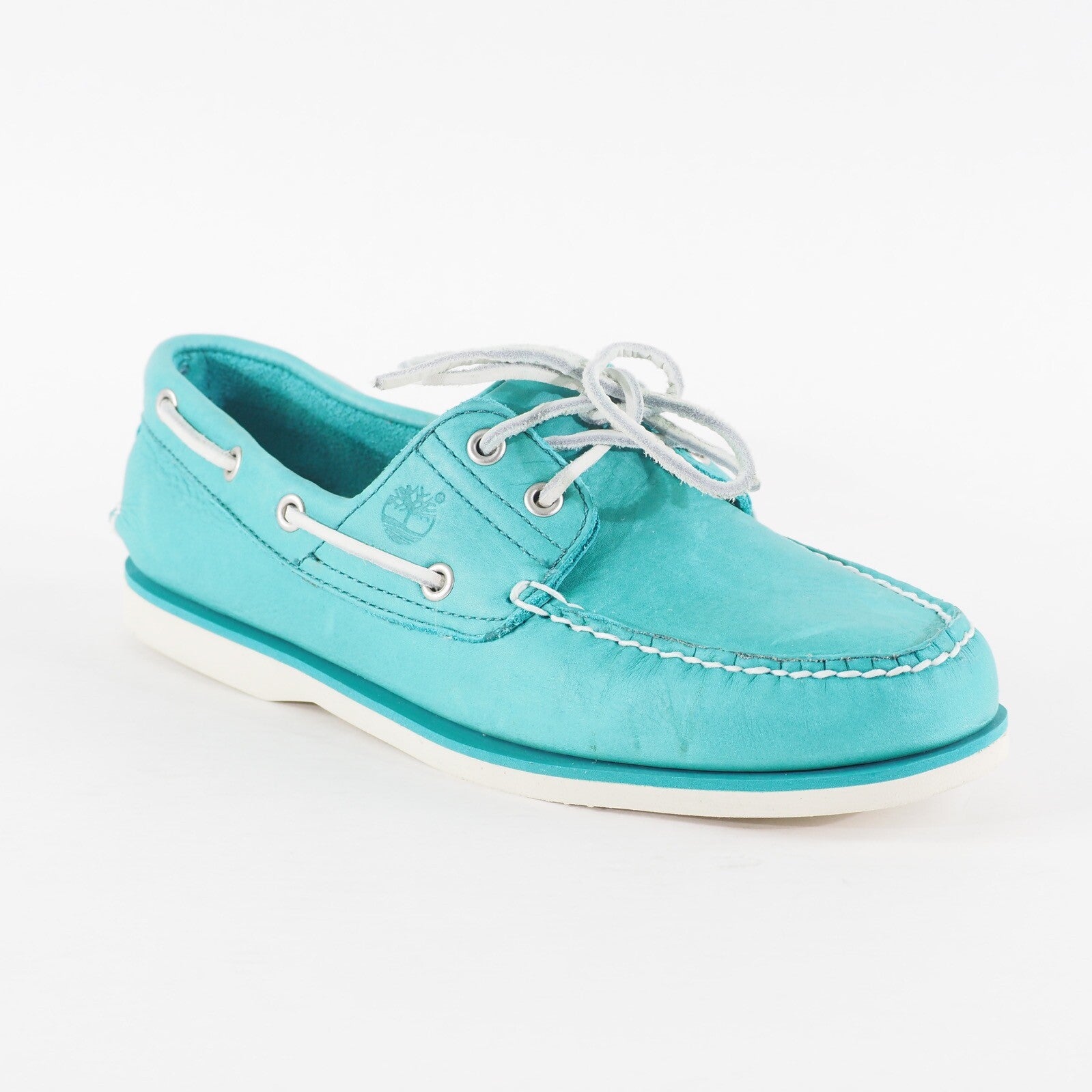 Mens Timberland Classic 2 Eyed A1BIR Teal Blue Leather Lace Up Casual Boat Shoes