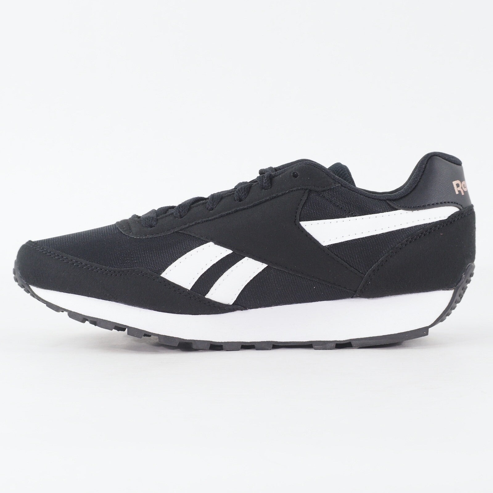 Womens Reebok Rewind Run FX2957 Black White Fabric Lace Up Casual Trainers