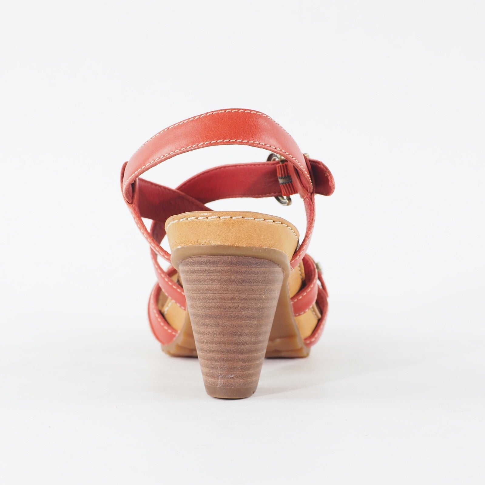 Womens Timberland Belicia Sandal 15668 Red Leather Strappy Buckle Heeled Shoes