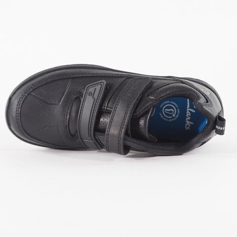 Boys Clarks Reflectace 13297 E Black Double Strap School Walking Kids Shoes