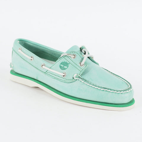 Mens Timberland Classic 2 Eyed A13NZ Mint Green Leather Laced Casual Boat Shoes