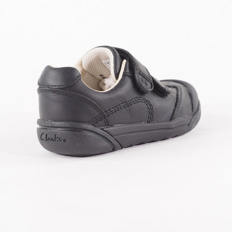 Boys Clarks Lilfolkzoo Pre Black Leather Double Strap School Walking Shoes