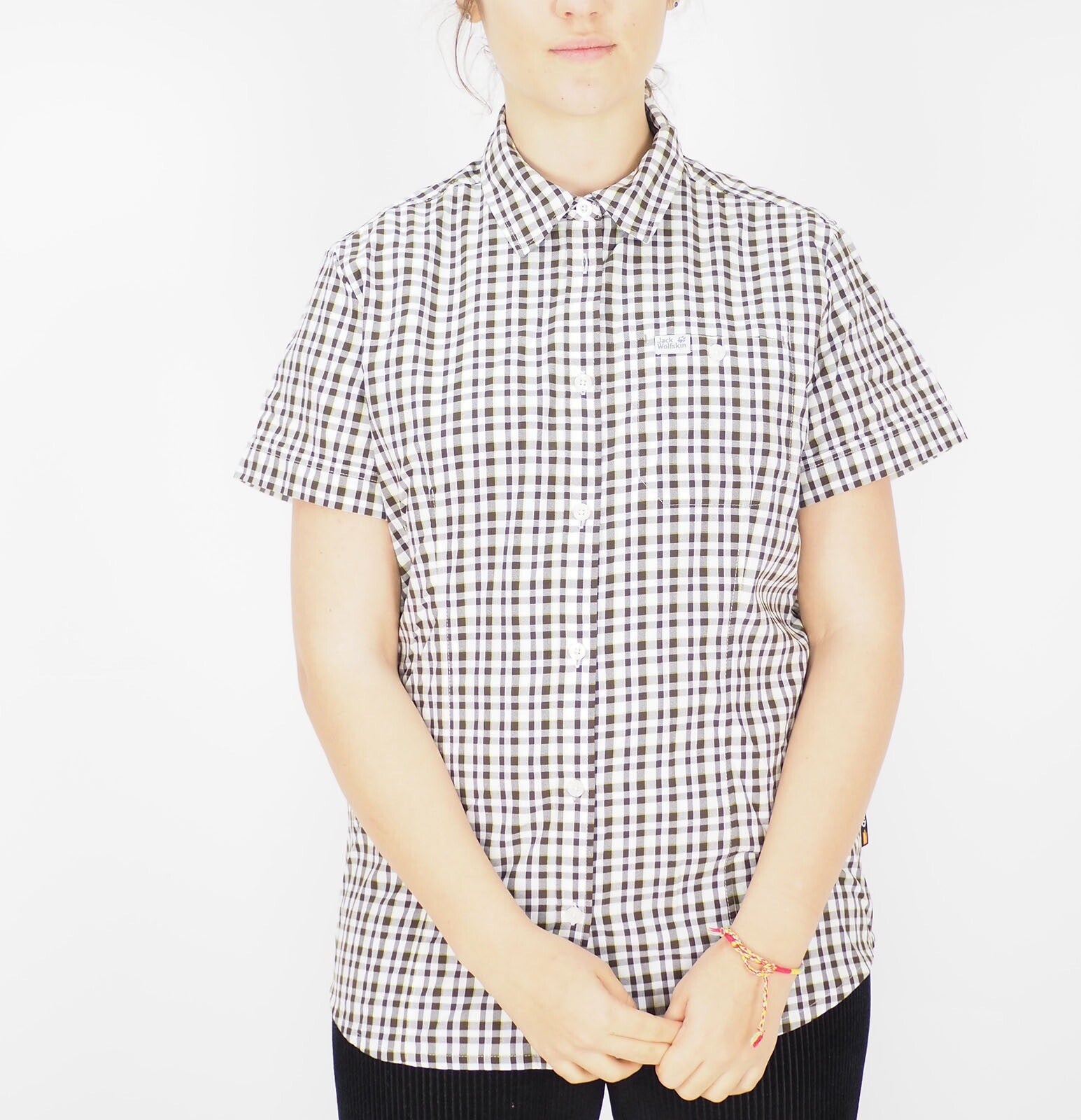 Womens Jack Wolfskin Flaming Vent 1401641 Siltstone Checks Basic Casual Shirt