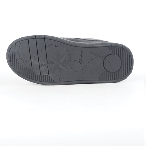 Boys Clarks Vibrant Glow Black Leather School Walking Strap Wide G Fit Shoes