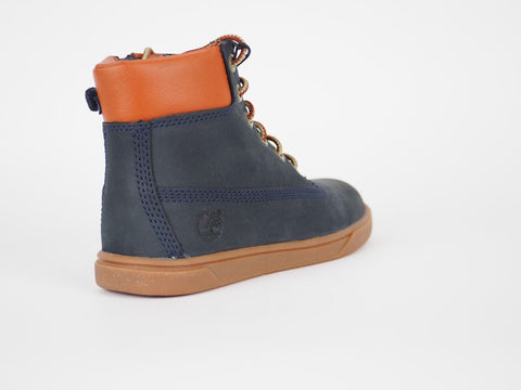 Boys Timberland Groveton A143X Blue Leather Lace Up Kids Winter Chukka Boots