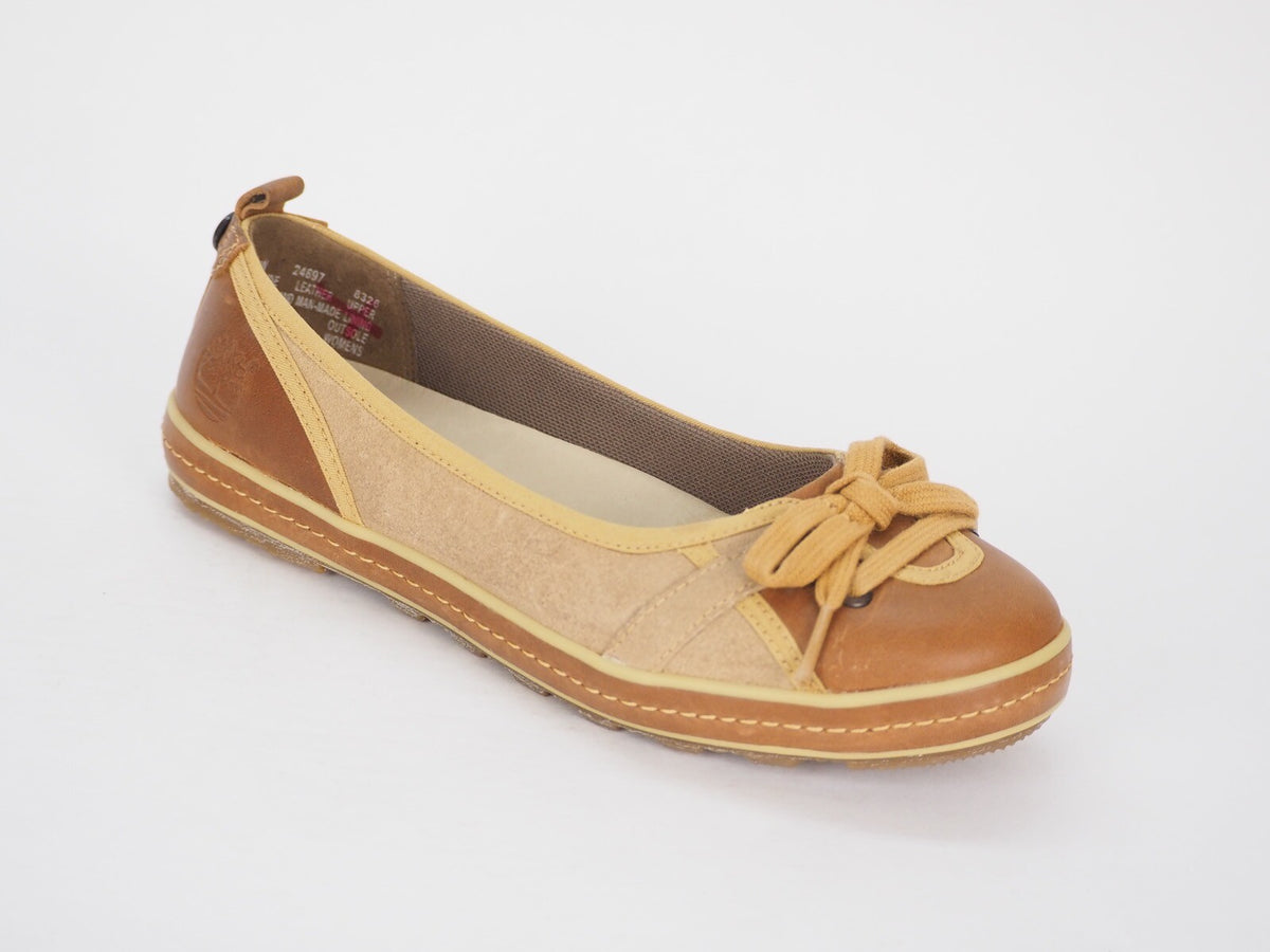 Womens Timberland Faulkner Ballerina 24697 Tan Leather Casual Shoes Ballet Flats