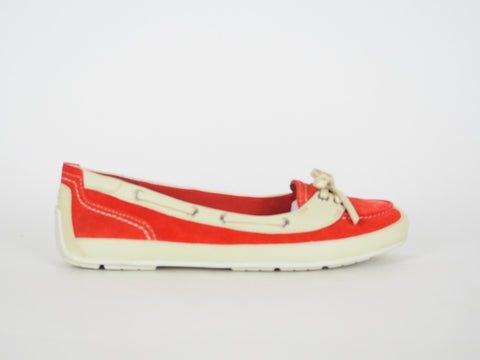 Womens Timberland EK Boothbay 3912R Red Suede Leather Slip On Boat Shoes
