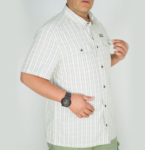 Mens Jack Wolfskin Thompson 1401041 White Sand Checks Short Sleeved Shirt 