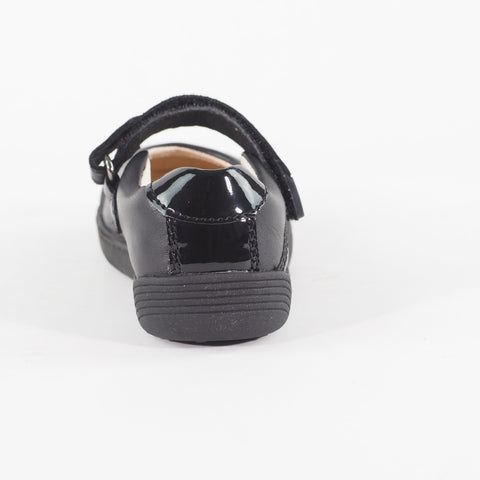 Girls Clarks Lilfolkbud Black Leather Leader Single Strap School Walking Shoes