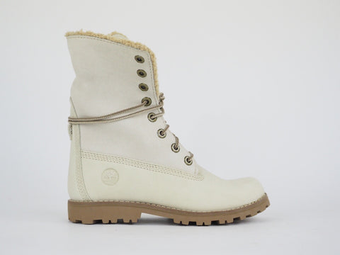 Girls Timberland Shearling 21826 White Leather Fold Down Cotton In Winter Boots