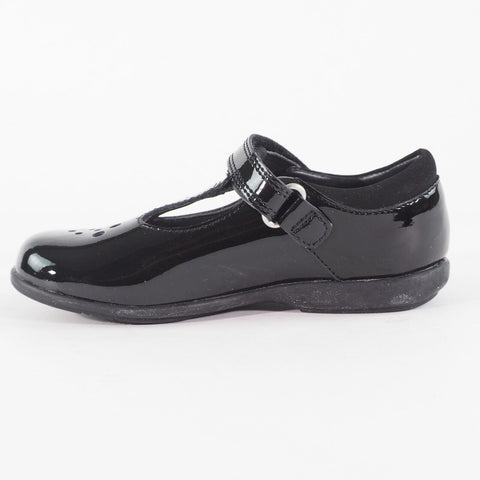 Girls Clarks Trixi Pip Pre Black Pate Leader One Strap School Walking Shoes