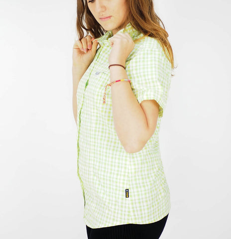 Womens Jack Wolfskin Flaming 1401641 Parrot Green Checks Light Summer Shirt