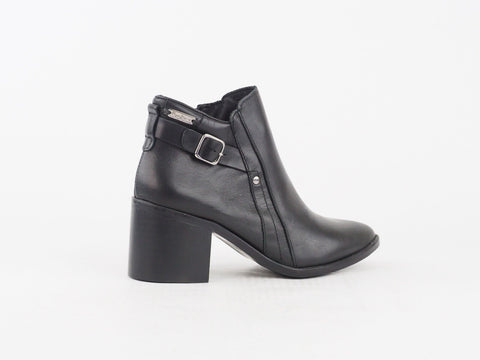 Womens Pepe Jeans Cooper Jil PLS50078 Black Leather Elegant Zip up Ankle Boots