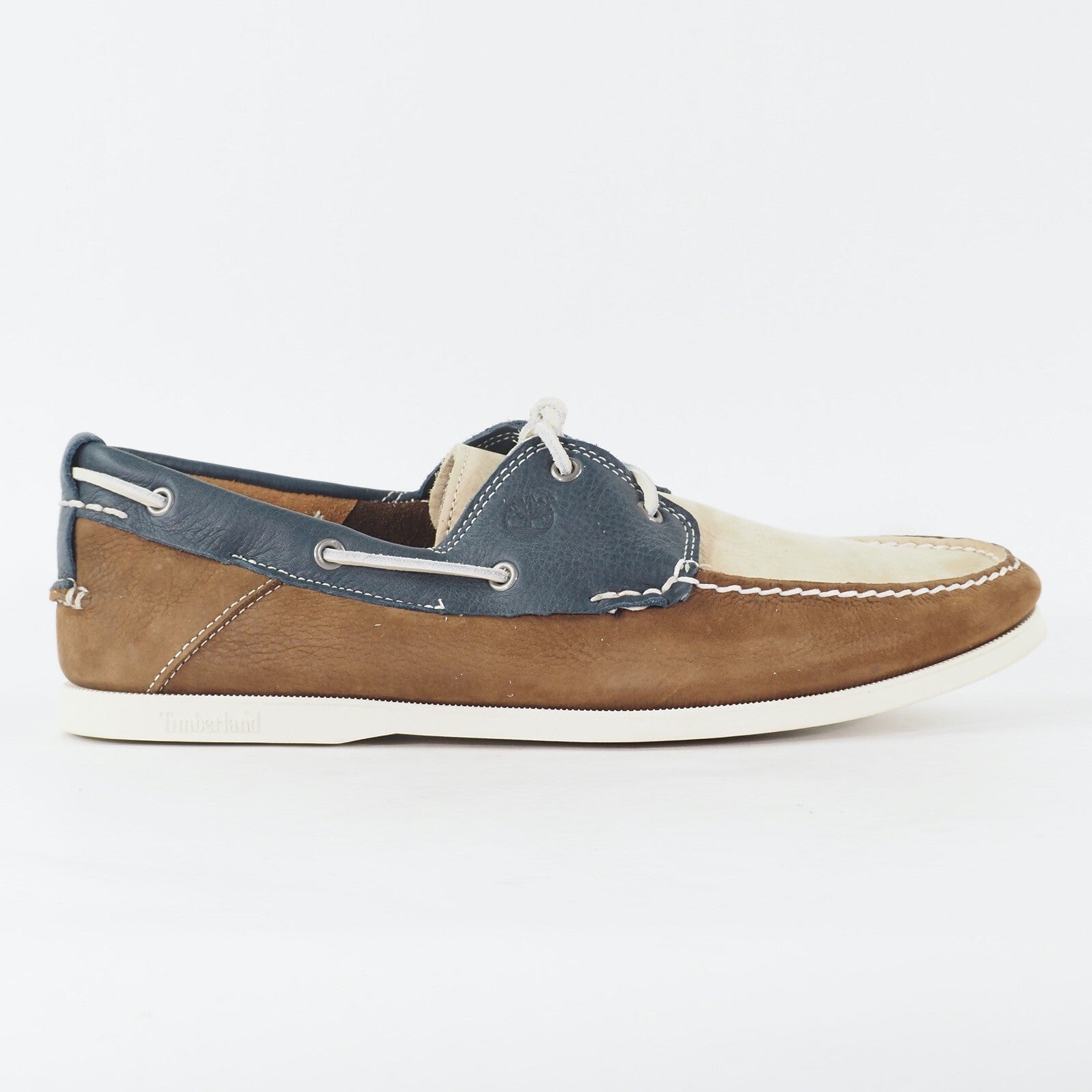 Mens Timberland Heritage 2 Eye 6502R Brown Beige Leather Lace Up Boat Shoes