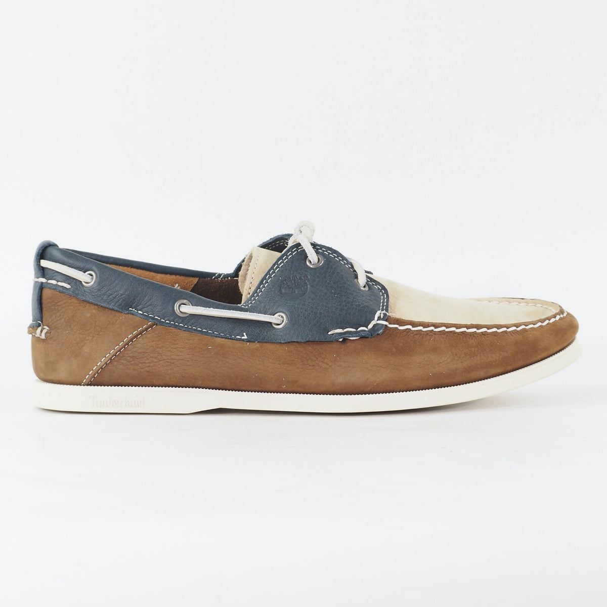 Mens Timberland Heritage 2 Eye 6502R Brown Beige Leather Lace Up Boat Shoes